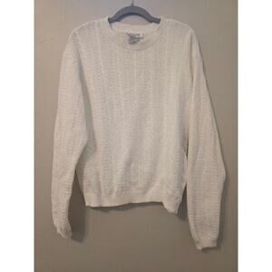 Vintage Talbots White Cotton Cable Knit Sweater L